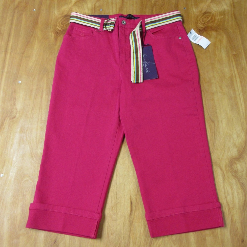 GLORIA VANDERBILT Amanda Fiesta Pink Cuffed Jean Capri Sz 10 Denim Pant Belt NWT